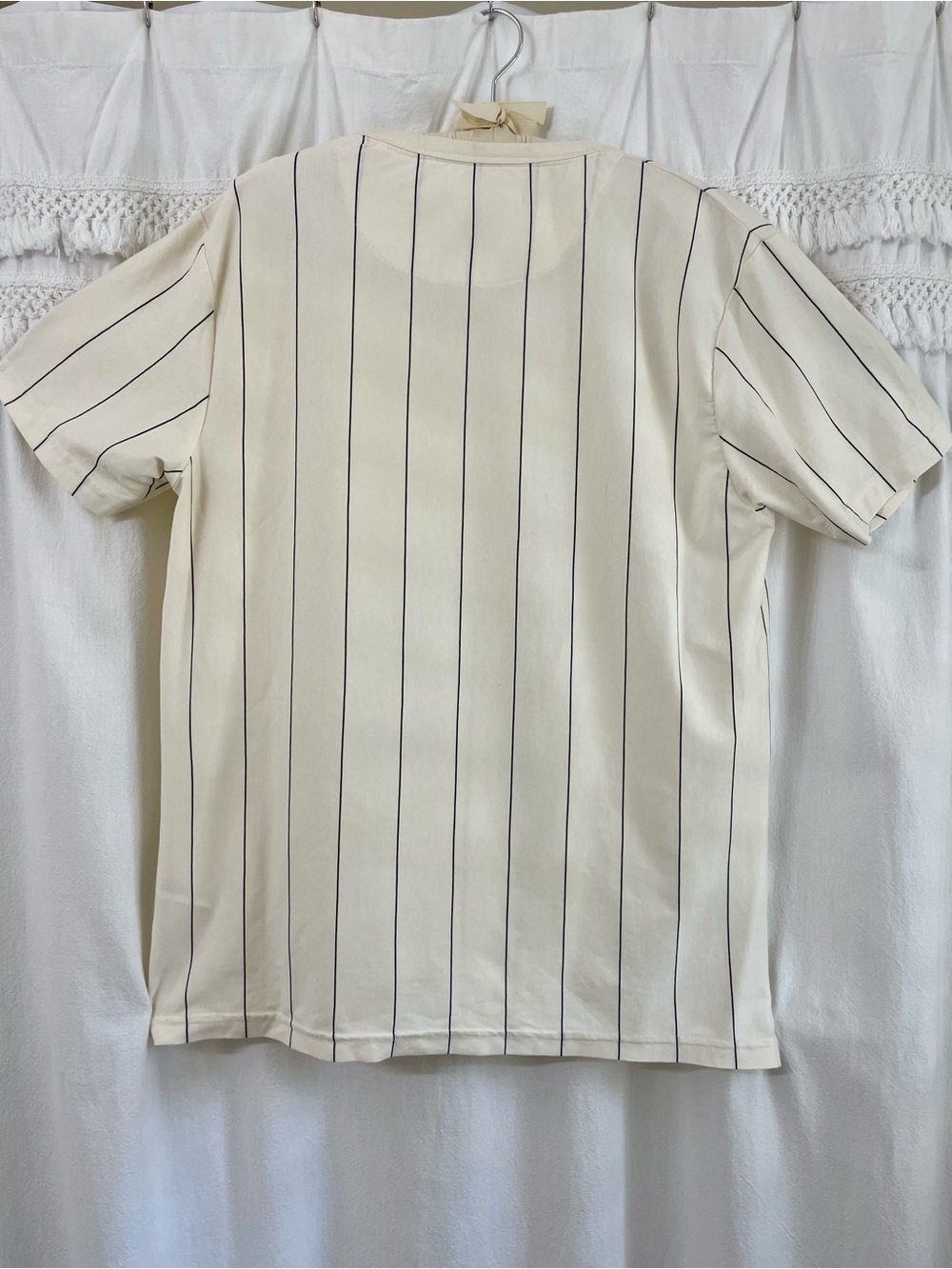 Denim & Flower Cream Tee with Black Pinstripes - Picture 5 of 6